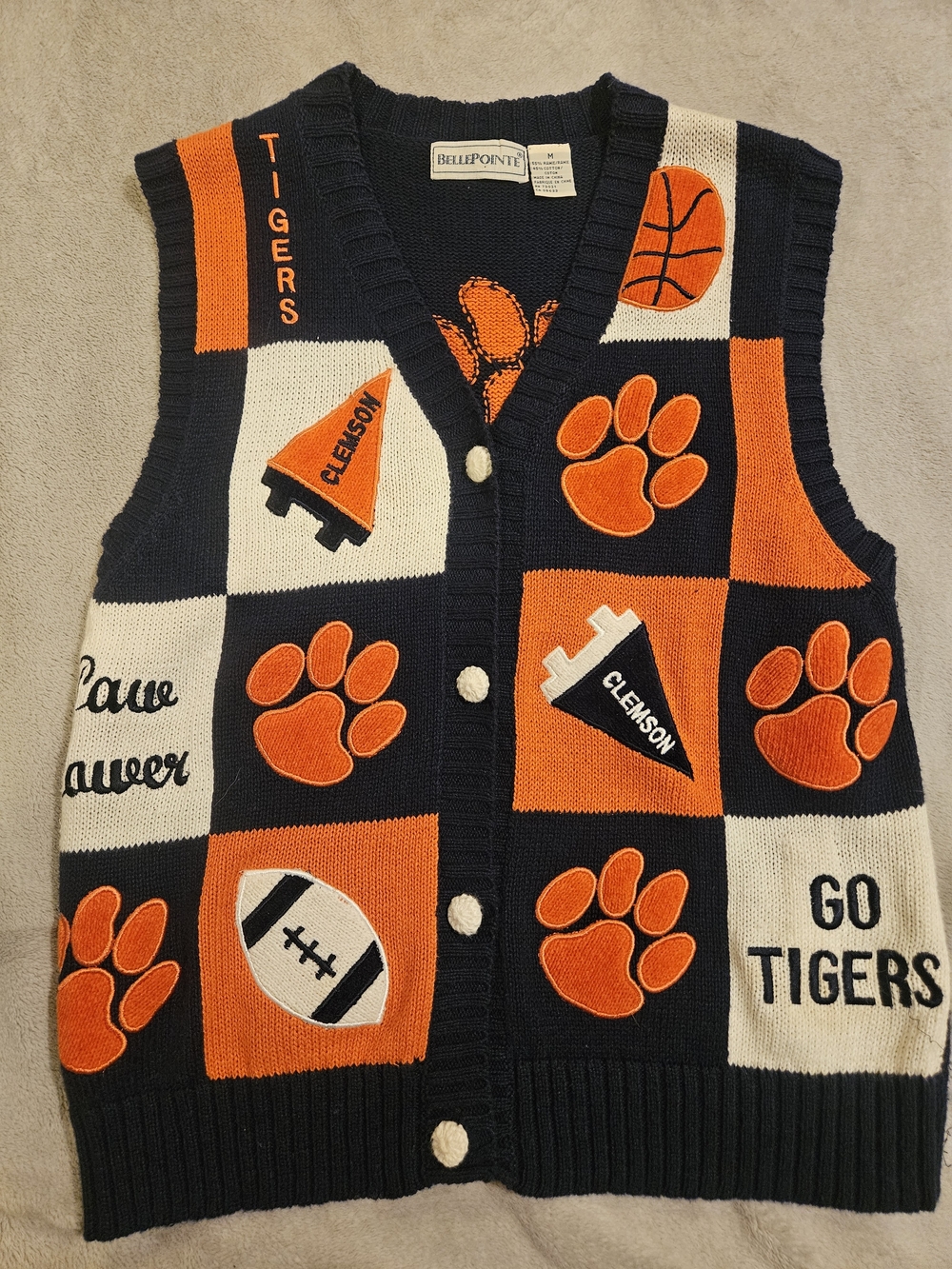 Vintage Bellepointe Clemson Tigers Sweater Vest Womens Medium NCAA Patchwork